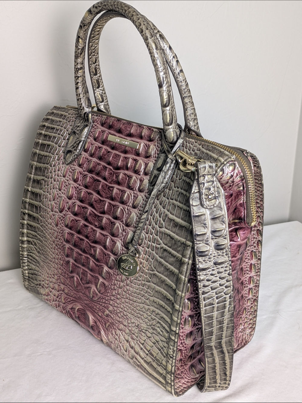 Brahmin Caroline Ombre Melbourne Leather Satchel Luxury Authentic - Picture 3 of 16